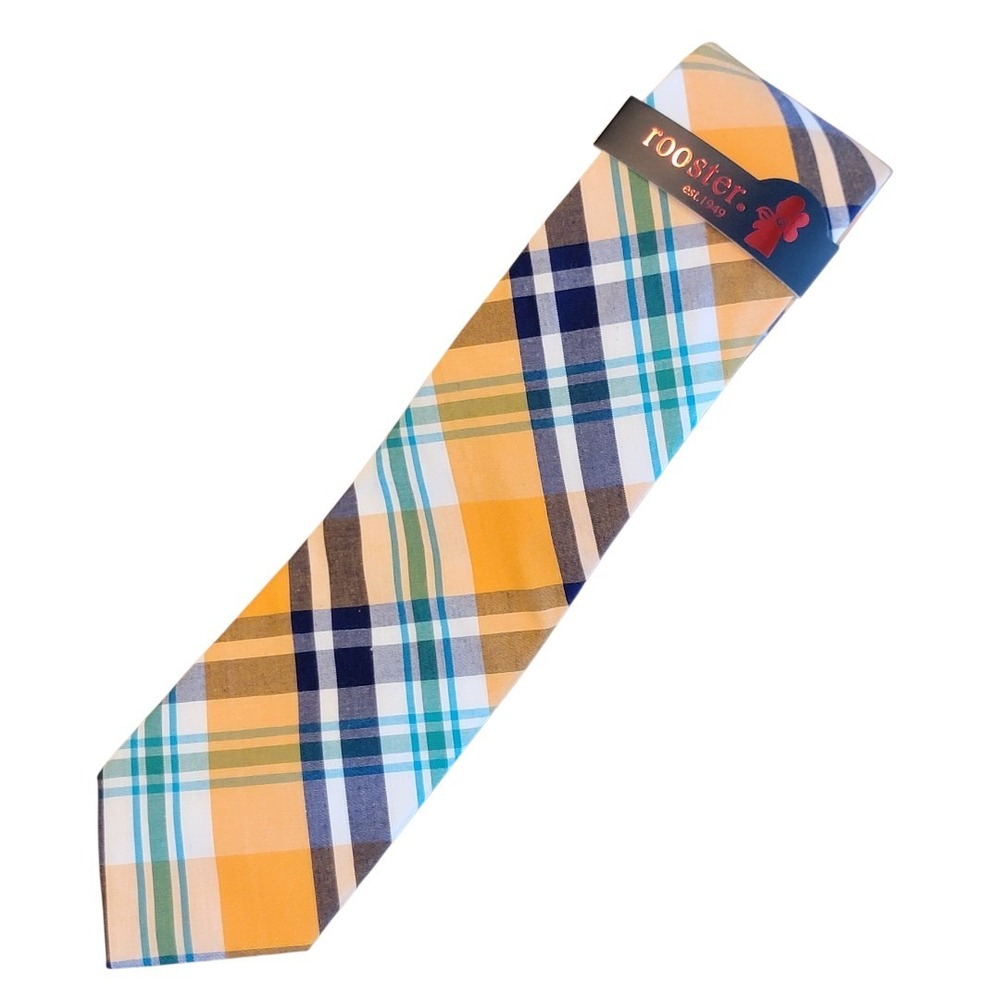 NWT Rooster 100% Cotton Madras Ties Necktie Tie‎ Plaid Preppy Vibrant Colors